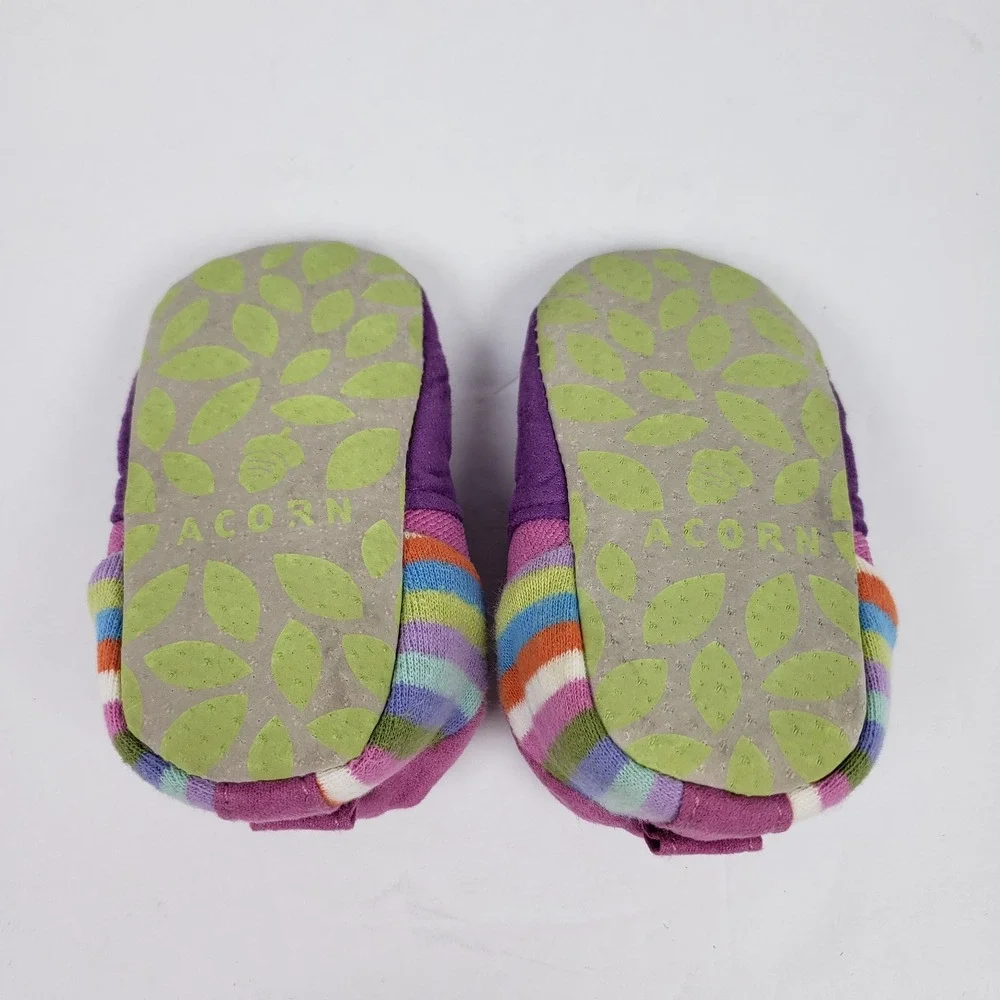 Acorn Critter Owl Infant Baby Girl Size 6-12 Months Slip On Pink Purple Slippers